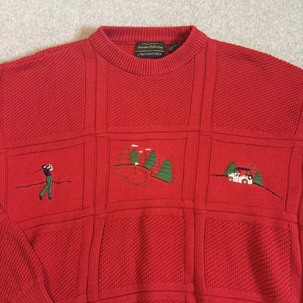 Vintage‎ Red Cable Knit Golf Sweater Men's M Sweater Collection By Van Heusen